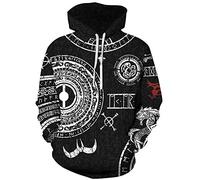 JooMeryer - Sudadera con capucha para hombre, diseño de tótem vikingo, manga larga, estampado 3D - Negro - X-Large