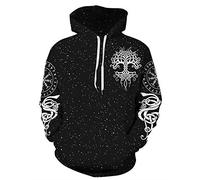 JooMeryer - Sudadera con capucha para hombre, diseño de tótem vikingo, manga larga, estampado 3D - Negro - XX-Large
