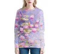 JooMeryer - Sudadera de cuello redondo con estampado 3D de Van Gogh Starry Night para mujer, Monet Pink Water Lilies, S