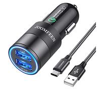 JOOMFEEN Cargador de Coche USB C, Qualcomm Quick Charge 3.0+2.4A 30W 2 Puertos USB Cargador para Encendedor de Cigarrillos con Cable Tipo C de 3 pies para Samsung Galaxy S10E/S9/S8/Note 8, LG G6,