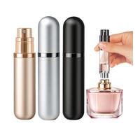 JOOMOKO Atomizador de perfume, botella de viaje de 5 ml, botella atomizadora, recargable y de tamaño de viaje, dispensador de colonia fácil de rellenar, para mujeres y hombres (negro, plateado y