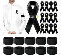 joonnair 10 Brazalete de Luto y Brazalete Negros, Banda de Brazo y Brazalete de Capitanes, 20 Pines de Satén y Broches Clásicos para Concienciar sobre Melanoma, Fútbol, Funerales, Luto, Conmemoración