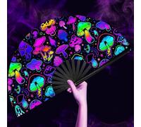 joonnair Abanico de Mano Plegable Grande con UV Glow, Patrón Holográfico Abanico holográfico Rave para Festivales, Bodas, Fiestas, Sauna, Baile, Rendimiento, Clubes Decoración China