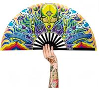 joonnair Alien Abanico de Mano Plegable Grande con UV Glow, Patrón Holográfico Abanico holográfico Rave para Festivales, Bodas, Fiestas, Sauna, Baile, Rendimiento, Clubes Decoración China