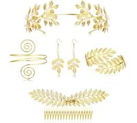 joonnair Set de cinco piezas Diosa Griega con diseño de hojas, tocado, corona de laurel, peine para el cabello, diadema de diosa romana, joyería de diosa griega para novia, disfraz