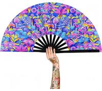 joonnair Vistoso Abanico de Mano Plegable Grande con UV Glow, Patrón de flores de colores, Patrón Holográfico Abanico holográfico Rave para Festivales, Bodas, Fiestas, Sauna, Baile, Rendimiento