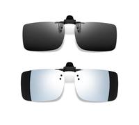 Joopin 2 Pack Clip para Gafas de Sol Polarizadas Hombre y Mujer Ultraligeras 180° Flip up Gafas Sol Rectangulares sin Montura Protección UV400 Negro + Espejo Plateado