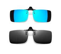 Joopin 2 Pack Clip para Gafas de Sol Polarizadas Hombre y Mujer Ultraligeras 180° Flip up Gafas Sol Rectangulares sin Montura Protección UV400 Espejo Azul + Negro