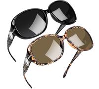 Joopin 2 Pares Gafas Sol Polarizadas Mujer Grandes de Moda Protección UV400 para Conducir Playa Negras y Marrones Oculos de Sol Mulher