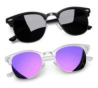 Joopin 2 Pares Polarizadas Gafas de Sol Mujer Espejo Morado Transparentes Gafas Hombre Negras Cuadradas Medio Marco Protección UV400 Oculos de Sol Homem