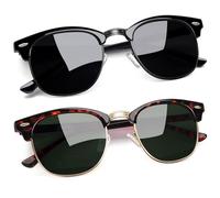 Joopin 2PCS Gafas de Sol Hombre y Mujer Polarizadas Cuadradas Media Montura Sunglasses Men Women Oculos de Sol Homem Mulher Negra Brillante + Leopardo Verde