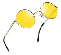Joopin Gafas Conducción Nocturna Redondas para Mujer y Hombre Gafas Amarillas Cristales Antireflejos Marco Dorado de Metal Yellow Night Driving Glasses