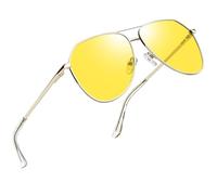 Joopin Gafas de Conducción Nocturna Mujer y Hombre Metálicas Gafas para Conducir Noche con Lente Amarillo Marco Dorado Night Driving Glasses Unisex