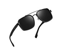 Joopin Gafas de Sol Hombre Cuadradas Polarizadas Marco de Metal Doble Puente Protección UV400 Estilo Clásico Retro Bisagra de Resorte Negras