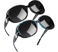 Joopin Gafas Sol Mujer Grandes Polarizadas Elegantes y Modernas Paquete de 2 Gafas Negras y Marco Ámbar Azul Brillantes Forma de Mariposa Sunglasses Women