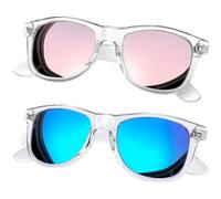 Joopin Paquete de 2 Gafas de Sol Mujer y Hombre Montura Transparente Lente Espejo Azul y Rosa Gafas Polarizadas Cuadradas Clásicas para Playa Deporte Viaje Sunglasses Women Men