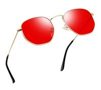 Joopin Rojas Gafas de Sol Mujer y Hombre Hexagonales Metálicas Dorada
