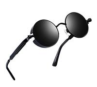 Joopin Steampunk Hippie Redondas Negras Gafas de Sol Polarizadas para Hombre y Mujer Círculo Marco de Metal Estilo Retro para Disfraz Fiestas Halloween Oculos de Sol Homem