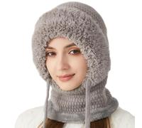 Jooseen 3-in-1 Beanie Hat for Women, 3 In 1 Beanie Hat with Scarf and Mask, Winter Hats for Women Cold Weather (Gray,1PC)