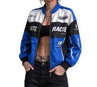 Jooseen Women's Race Car Driver Jacket, Red Color Block | Make a bold style statement with a red, black and white racing-inspired jacket designed to stand out in everyday outfits