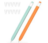 JOOSKO 2 Pac - Funda compatible con Apple Pencil de 1ª generación, diseño clásico, protector de lápiz de silicona suave y ligero y cubierta de 10 puntas de lápiz (azul claro, naranja)