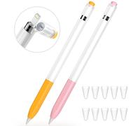JOOSKO Estuche compatible con Apple Pencil de 1ª generación, [2 unidades] estuche de silicona suave, [con 10 tapas de punta de lápiz] para Apple Pencil de 1ª generación. (amarillo, rosa)