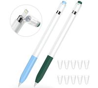 JOOSKO Estuche compatible con Apple Pencil de 1ª generación, [2 unidades] estuche de silicona suave, [con 10 tapas de punta de lápiz] para Apple Pencil de 1ª generación (verde oscuro, azul cielo)