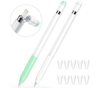 JOOSKO Estuche compatible con Apple Pencil de 1ª generación, [2 unidades] estuche de silicona suave, [con 10 tapas de punta de lápiz] para Apple Pencil de 1ª generación. (Menta, blanco)