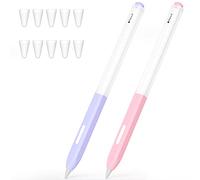 JOOSKO Estuche compatible con Apple Pencil de 2ª generación, diseño clásico, paquete de 2 fundas delgadas de silicona suave, con 10 fundas de silicona para iPad Pro 11 de 12.9 pulgadas (morado, rosa)