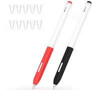 JOOSKO Estuche compatible con Apple Pencil de 2ª generación, diseño clásico, paquete de 2 fundas delgadas de silicona suave, [con 10 fundas de silicona para iPad Pro 11 de 12.9 pulgadas (negro, rojo)