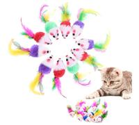 JOOTUEPO 10 Piezas Interactivo Peludo Juguetes Gato Ratones para Gatos Ratón Sonajero Plumas para Gatos Mascota(Colores Variados)