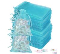 JOOTUEPO 100 Piezas Bolsas de Organza, 7x9cm Bolsas Organza, Bolsitas de Tela Pequeñas Azul para Bolsas Regalo con Cordón, Bolsita de Tul, Joyas, para Boda Favores Joyas y Dulces/Festivales