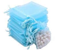 JOOTUEPO 100PCS Bolsa de Organza Azul Claro, 7 X 9 cm Bolsas para Envoltura de Joyas, para Bolsas Regalo con Cordón, Bolsita de Tul, Joyas, para Boda Favores Joyas y Dulces