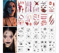 JOOTUEPO 20 hojas Tatuajes Temporales Halloween, Tatuaje Realista Horror, Zombie Vampiro araña Cicatrices, Heridas Tatuajes de maquillaje para el Partido de Halloween Prop y Cosplay