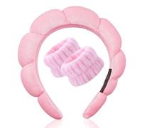 JOOTUEPO 3PCS Diademas de Spa, Diadema Spa para Lavarse La Cara Set, Incluye Diademas y 2 Muñequeras, Adecuado para Bañarse, Hacer Ejercicio y Hacer Yoga, Rosa