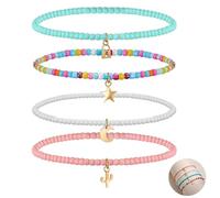 JOOTUEPO 4 Piezas Tobilleras con Cuentas en Capas Bohemias de Verano Pulsera de Tobillo de Cadena de Cuentas de Colores Elásticos con Cuentas Coloridas para Mujeres y Niñas