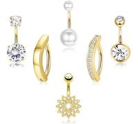 JOOTUEPO 6 barras de ombligo de oro para piercing, 14 g, joyería redonda de diamante para mujeres y niñas, 1.6mm, Acero inoxidable