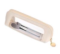 JOOTUEPO Bolso de Maquillaje Transparente Pequeño, Estuche de Viaje para Brochas de Maquillaje en PU Blanco, Organizador de Cosméticos Impermeable Portátil con Cremallera para Mujer, Uso en Viaje Ofic
