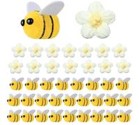 JOOTUEPO Juego de abejas de fieltro para manualidades y flores de ganchillo, 40 piezas de decoración de abeja de lana, flores de punto de felpa, decoración de felpa de abeja de lana para manualidades,
