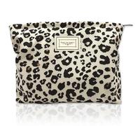 JOOTUEPO Neceser Mujer Maquillaje, Neceser Lona Estampado de Leopardo Negro, Cosmético Cremallera Forro Bolsa Aseo Viaje Bolsita Regalo Cumpleaños Navidad