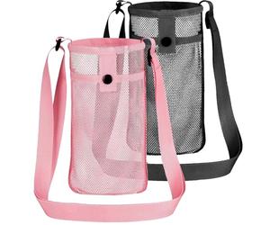 JOOTUEPO Soporte Botella, 2 Piezas Manga Botella, Bolsa de Malla para Botella de Agua, Hombro Ajustable/Portátil, para Verano Senderismo Gimnasio Campamento Viajes Deportes Senderismo