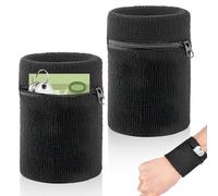 JOOTUEPO Wristbands con Bolsillo, 2 Piezas Muñequera Deportiva con Cremallera, Muñequera Unisex, Transpirable Running Wristbands, Accesorios de Entrenamiento para Baloncesto, Gimnasio, Gimnasia, Tenis
