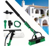 Joparri Cepillo telescópico de aluminio de 4,8 m con conexión de agua, juego de limpieza de ventanas con boquilla giratoria de 360°, adaptador de alta presión y accesorios 10 en 1