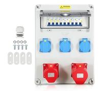 Joparri Distribuidor de corriente, 5 polos montado en la pared, 3 tomas de corriente con toma de tierra y toma de corriente CEE 16/32A, distribución de corriente para interiores y exteriores