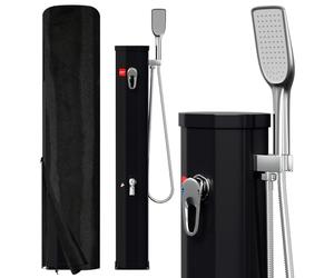 Joparri Ducha solar de 20 L, agua caliente hasta 60 °C sin electricidad, media columna incluye alcachofa de mano, cubierta protectora y drenaje, con grifo, ducha solar para jardín, piscina y camping