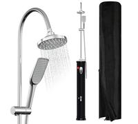 Joparri Ducha solar de 20 litros, media columna con grifo en color negro, alcachofa de mano, cubierta protectora y drenaje de agua incluidos, ducha de jardín y camping sin electricidad