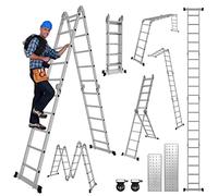 Joparri Escalera Multiusos 4x4, 470 cm 7 en 1 de Aluminio multifunción Escalera Plegable con 2 Placas Metálicas, para el hogar Escalera de Trabajo Plataforma, Carga de 150 kg,SNOF-8972-M1c