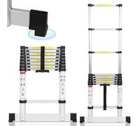 Joparri Escalera telescópica de aluminio de 2,6 m, escalera extensible con estabilizador, escalera de aluminio antideslizante, escalera multiusos extensible, escalera de aluminio, capacidad de carga