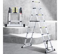 Joparri Escalera telescópica plegable de 1,7 m + 2,0 m, marco A, 5 + 6 peldaños, carga máxima de 150 kg/330 libras, escalera extensible de aluminio para reparaciones de techo, tamaño plegado 65 cm