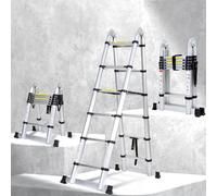 Joparri Escalera telescópica plegable de aluminio, 3,8 m, multifunción, portátil, extensible, máxima carga 150 kg, antideslizante, color plateado